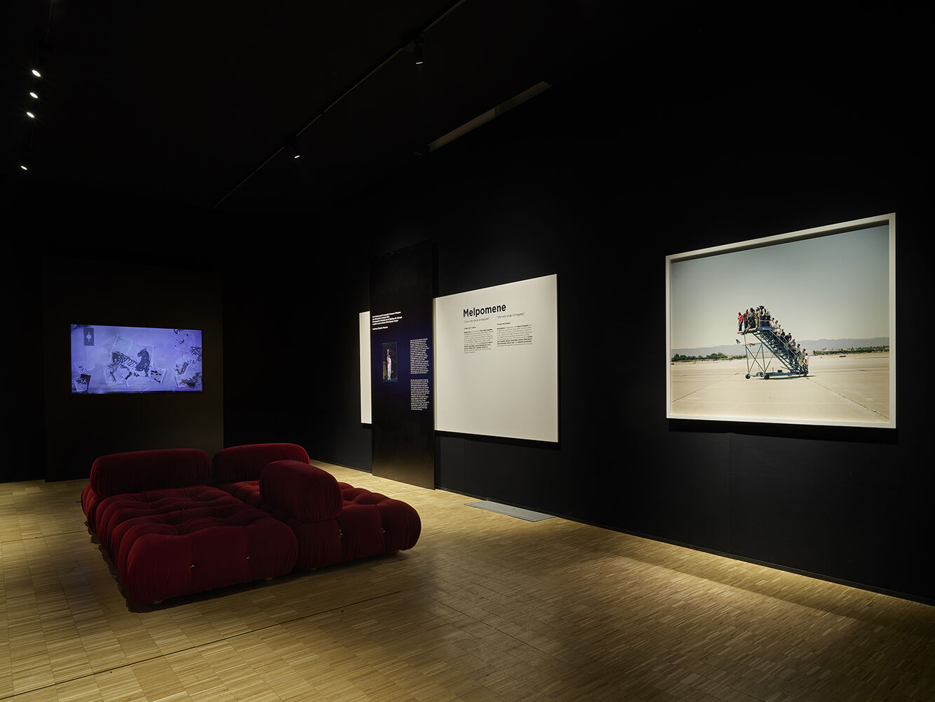 Side view Camaleonda sofa sectional by Mario Bellini in Casa Italia Milano, Triennale