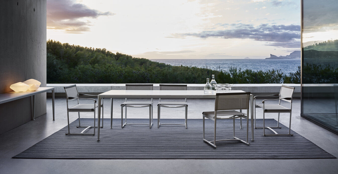 Outdoor collection by B&B Italia: Mirto dining table and chairs ready-to-ship.