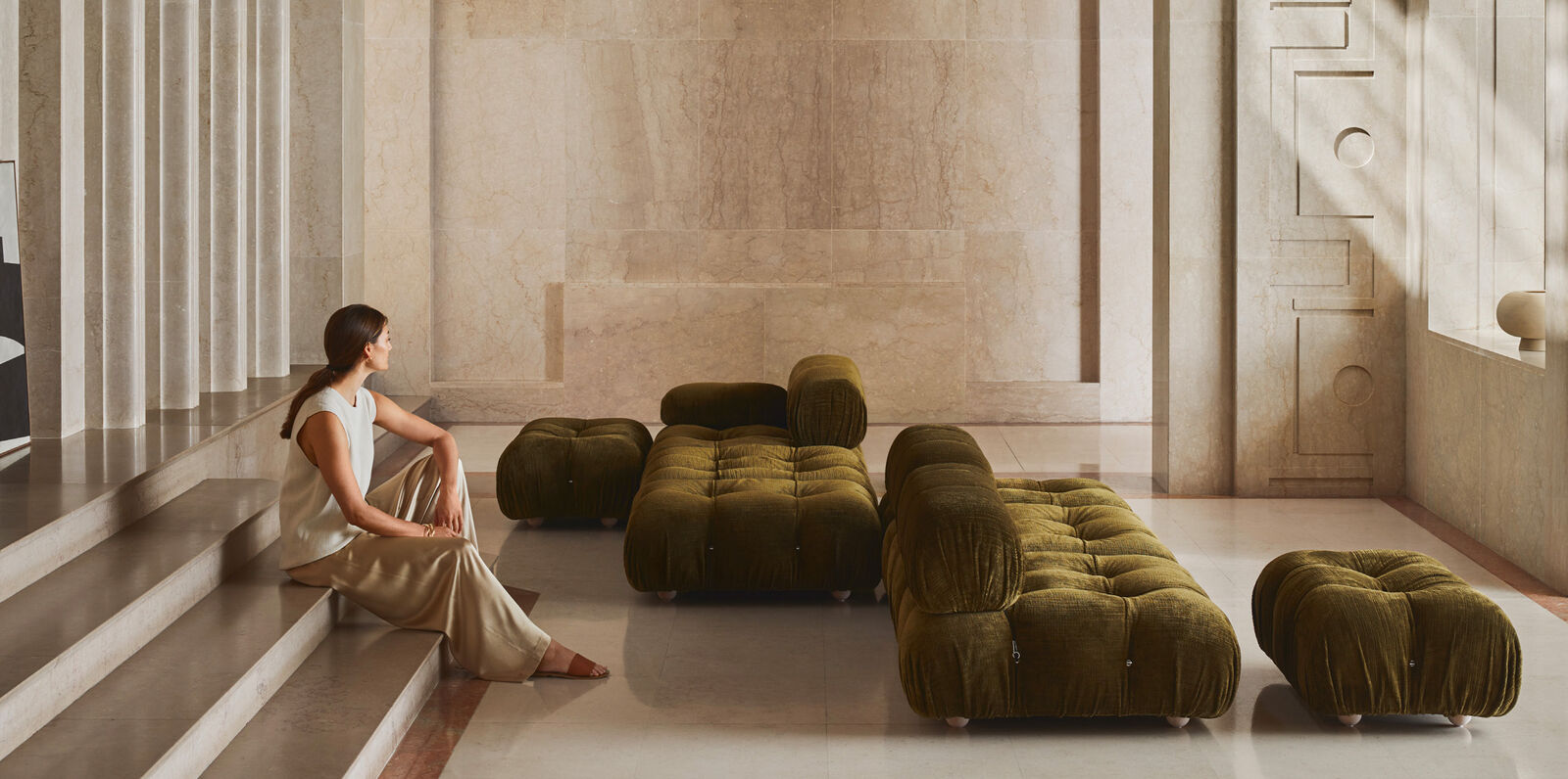 Chic Living Room Arrangement with B&B Italia's Iconic Camaleonda Sofa as the Centerpiece