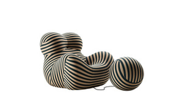 Armchair and ottoman - Striped beige / teal jersey