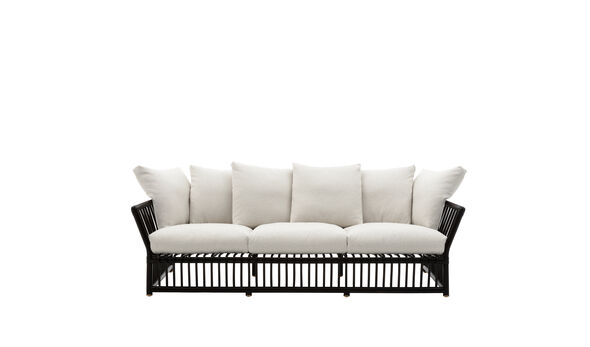 Three-seater sofa - White bouclè (black stained rattan)
