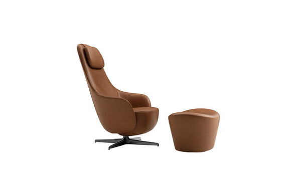 Reclining armchair and footrest - Natural leather