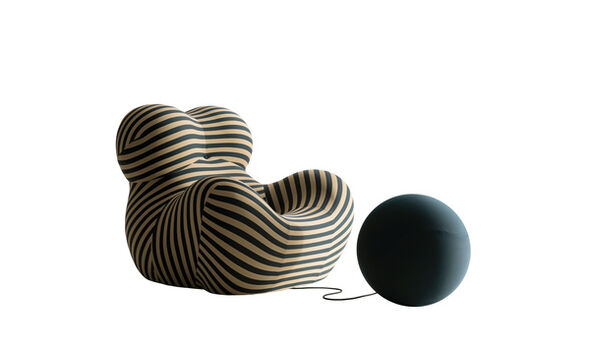 Armchair and ottoman - Striped beige / teal jersey and solid teal ottoman