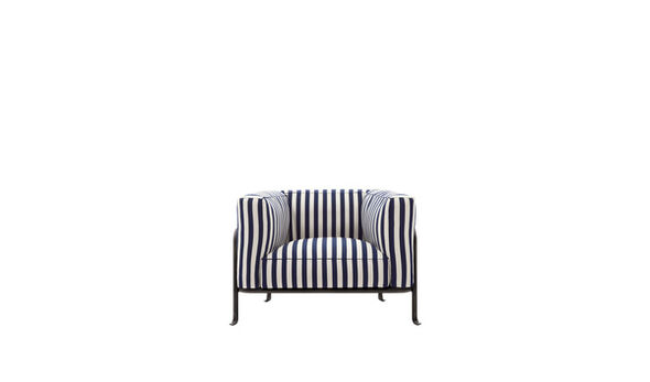 Armchair - Large stripe blue / cream white canvas