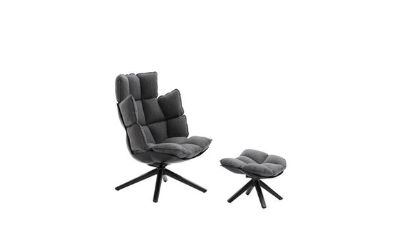 High armchair and footrest - Anthracite rattier