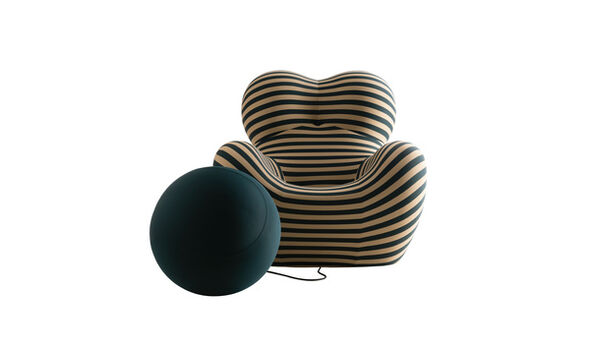 Armchair and ottoman - Striped beige / teal jersey