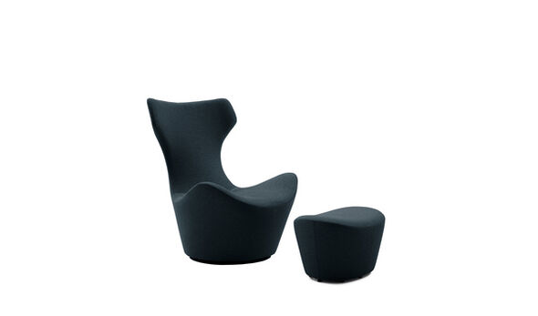 Armchair and footrest - Dark grey satin