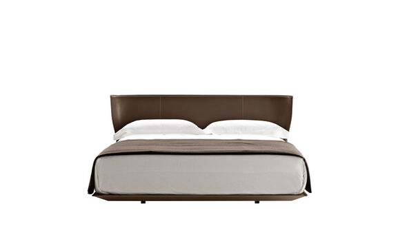 King size bed - Dark brown thick leather