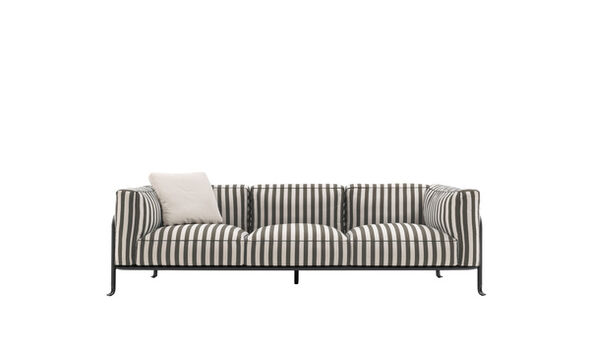 Straight sofa - Large stripe dark grey / cream white canvas