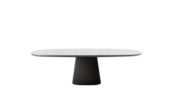 Table à manger rectangulaire - Marbre blanc Carrara (base noire)