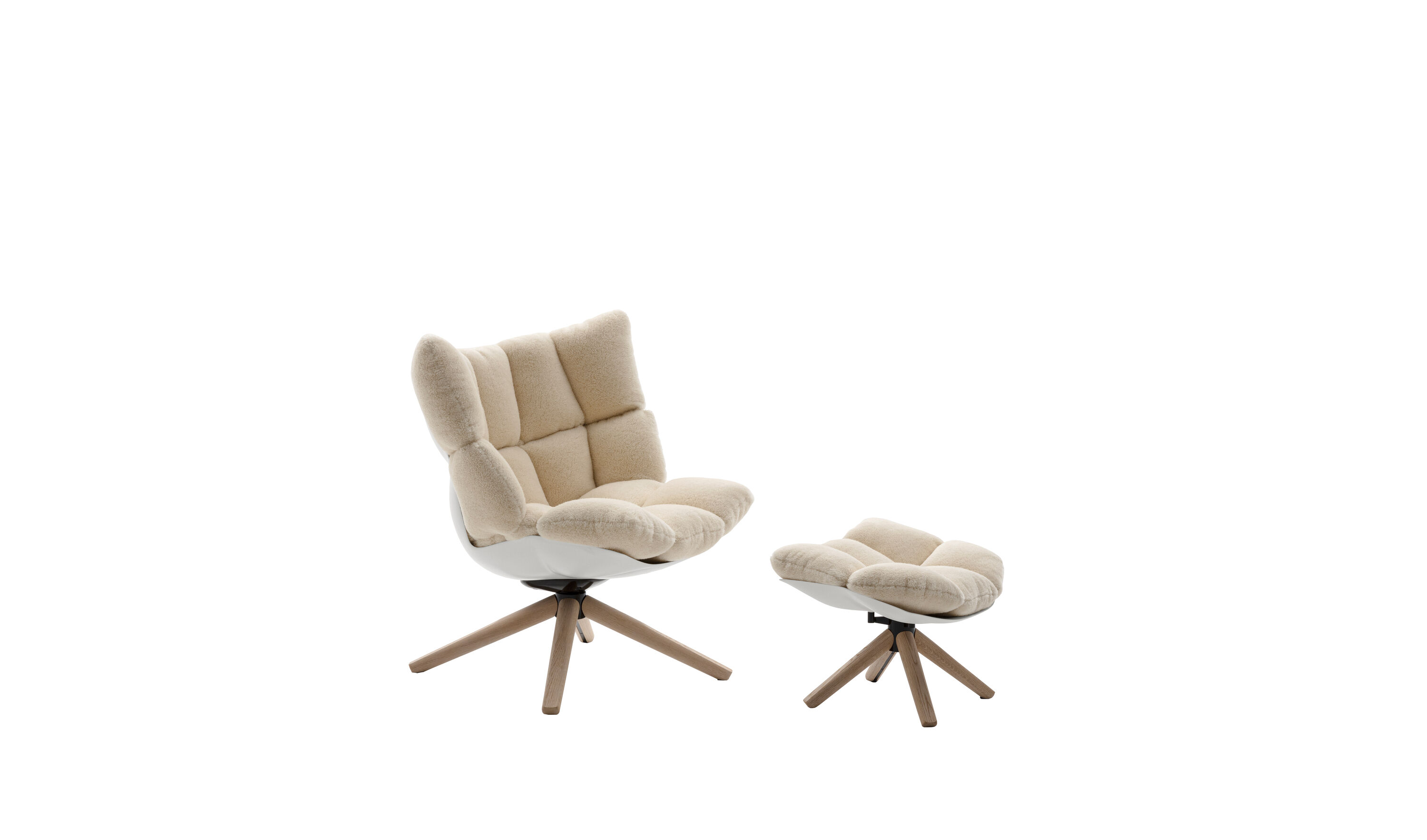 Husk Low armchair and footrest - Natural velvet | B&B Italia