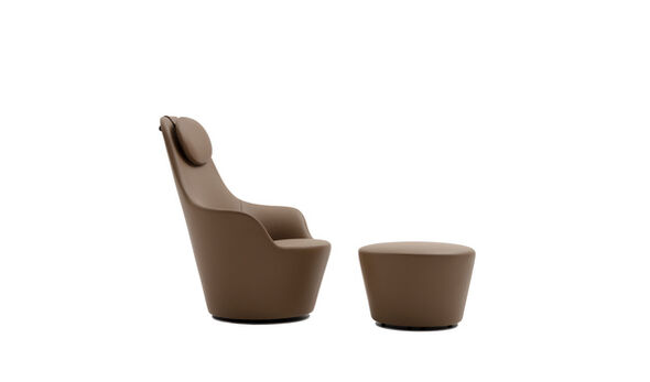 High armchair and footrest - Dove grey leather