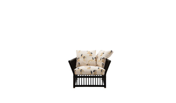 Armchair - Silhouette pattern canvas (black stained rattan)