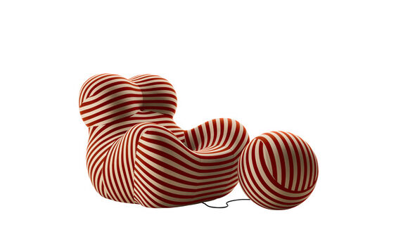 Armchair and ottoman - Striped beige / orange jersey