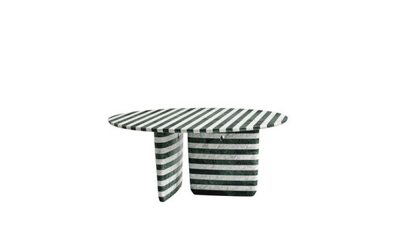 Round dining table - Matt white Carrara and green Alpi striped marble