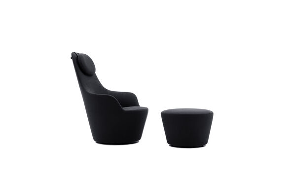 High armchair and footrest - Black canvas