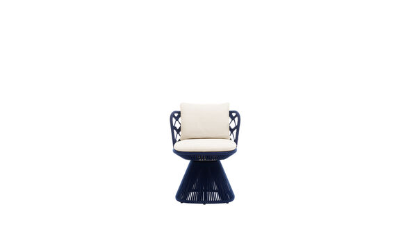 Dining chair - White rattier (night blue interlacing)