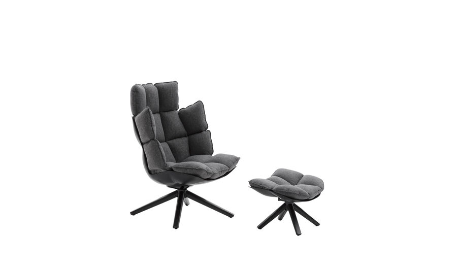 High armchair and footrest - Anthracite rattier