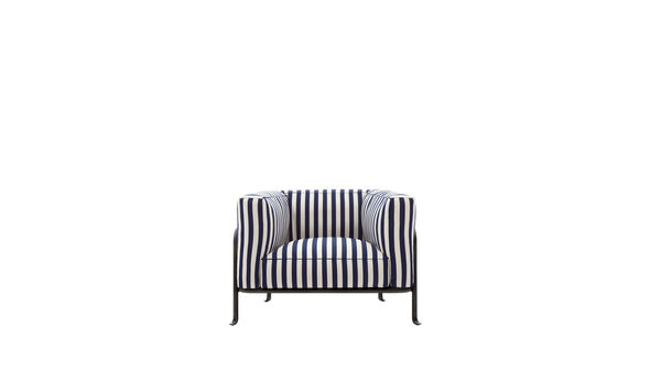 Armchair - Large stripe blue / cream white canvas