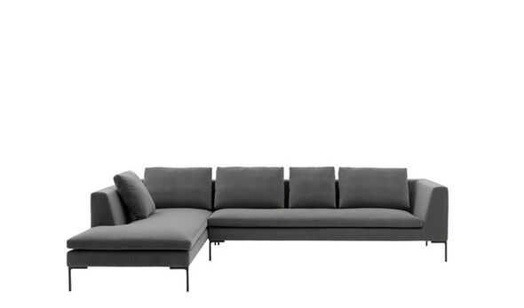 Eckiges Sofa links - Velours eisengrau