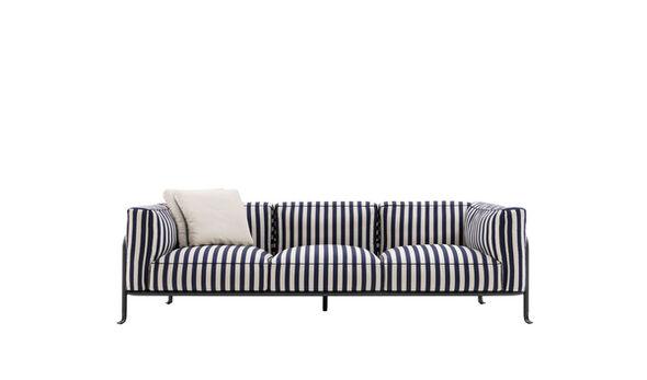 Gerades Sofa - Segeltuch großer strich blau / sahne weiß