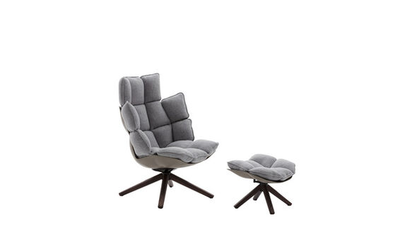 High armchair and footrest - Light grey canvas