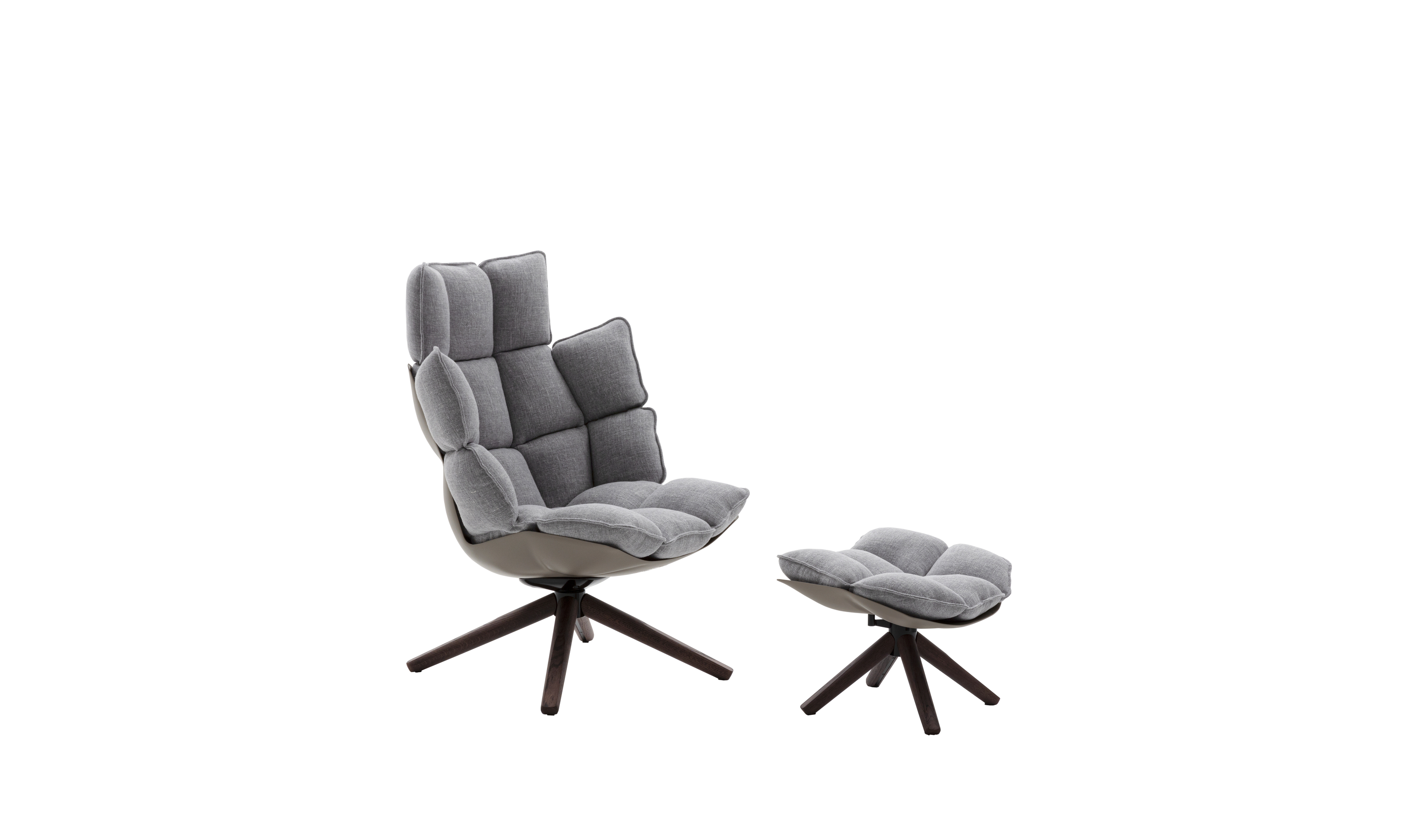 Husk High armchair and footrest - Light grey canvas | B&B Italia